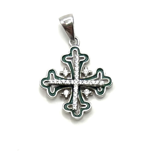 Sterling Silver Enamel Classic Jerusalem Cross Pendant